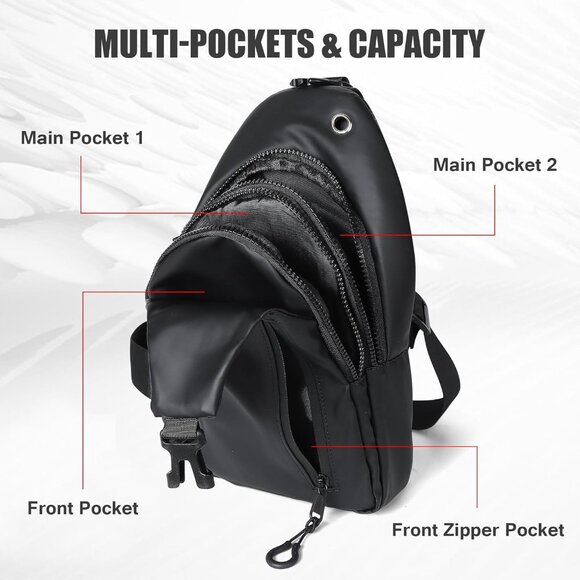 Modern Black Sling Backpack with Water Resistance and USB Charging Capability - Picture 5 of 7